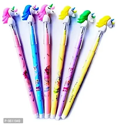 Pack of 6 Unicorn Colorful Pencils for Girls with Rubber Unicorn Tops, Multi-Color, Party Favor, Birthday Return Gift for All Age Group-thumb0