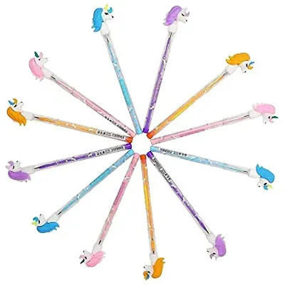 Pack of 12 Unicorn Colorful Pencils for Girls with Rubber Unicorn Tops, Multi-Color, Party Favor, Bitthday Return Gifts