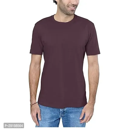 Reliable Magenta Cotton Solid Round Neck Tees For Men-thumb0