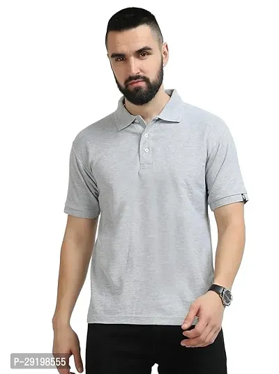 Reliable Grey Cotton Solid Round Neck Tees For Men