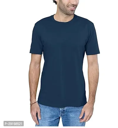 Reliable Blue Cotton Solid Round Neck Tees For Men