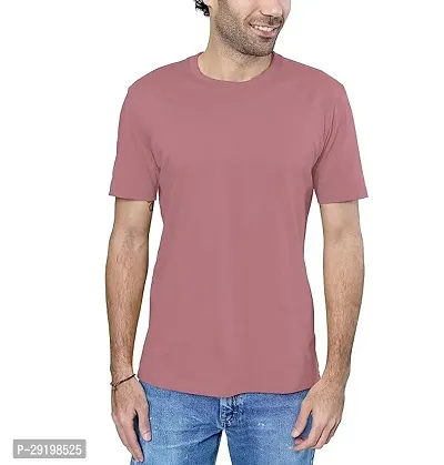 Reliable Peach Cotton Solid Round Neck Tees For Men-thumb0