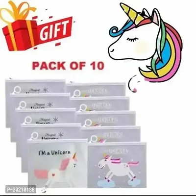 Unicorn Design Transparent Pencil Pouch Case for Kids Pack Of 10