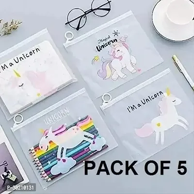 Unicorn Design Transparent Pencil Pouch Case for Kids Pack Of 5-thumb0