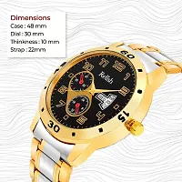 Relish PREMIUM Party Wear - Dual Tone Golden  Silver Chain, Day  Date Analog Watch - For Men-thumb1