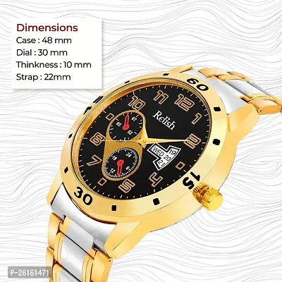 Relish PREMIUM Party Wear - Dual Tone Golden  Silver Chain, Day  Date Analog Watch - For Men-thumb2