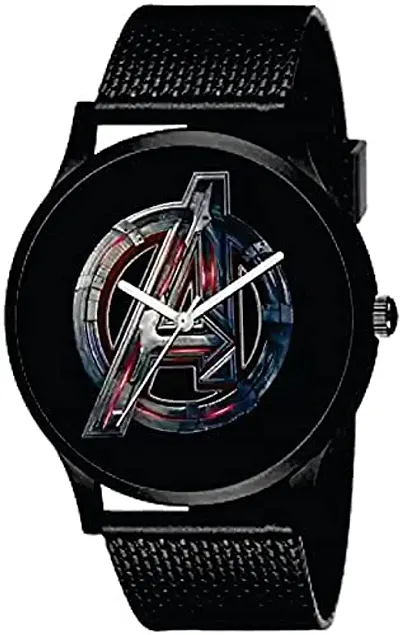 Relish captain america Casual Watch for Mens Boys (Black Colored Strap)