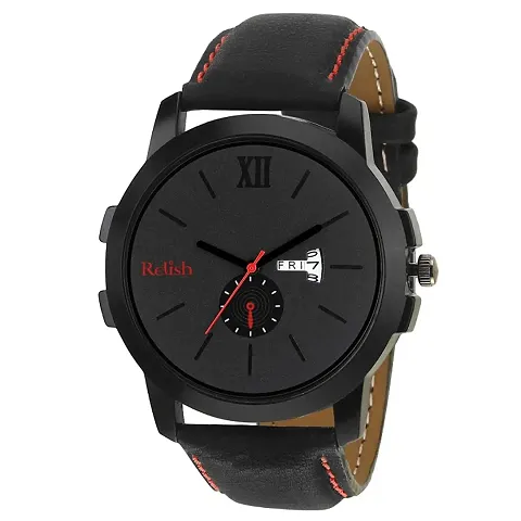 Relish Analogue Men's Watch (Black Dial Black Colored Strap)