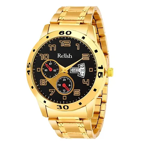 Relish Analogue Mens Watch(Gold Dial Colored Strap)