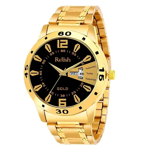 Relish Analogue Mens Watch(Gold Dial Colored Strap)