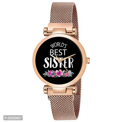 Relish Worlds Best Sister, Rose Gold Magnetic Mesh Strap Analog Watch for Girls  Women-thumb0