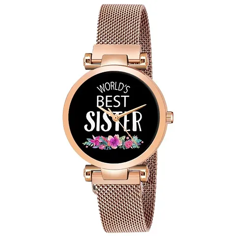 Relish World's Best Sister, Rose Gold Magnetic Mesh Strap Analog Watch for Girls & Women | Rakhi Gift for Sister | Diwali Gift (RE-L2016B)