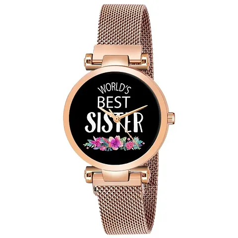 Relish Worlds Best Sister, Magnetic Mesh Strap Analog Watch for Girls Women