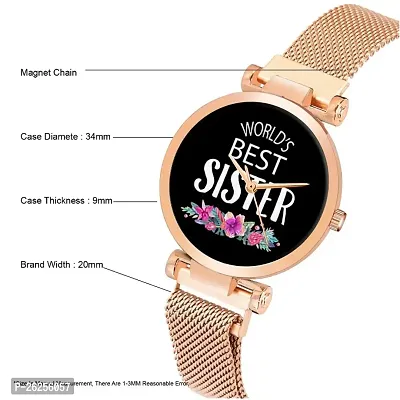 Relish Worlds Best Sister, Rose Gold Magnetic Mesh Strap Analog Watch for Girls  Women-thumb2