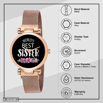 Relish Worlds Best Sister, Rose Gold Magnetic Mesh Strap Analog Watch for Girls  Women-thumb4