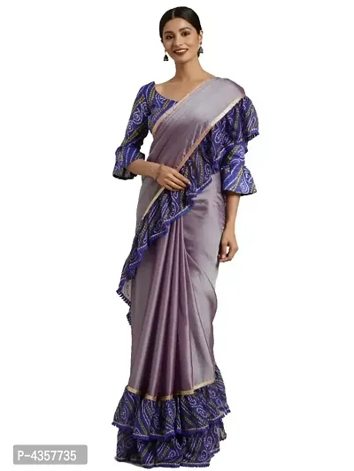 Women's Satin Ruffle Border Saree With Blouse Piece-thumb0