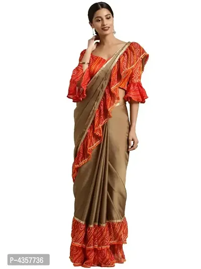 Women's Satin Ruffle Border Saree With Blouse Piece