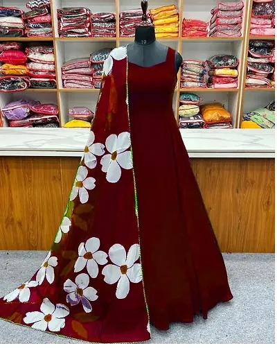 Fancy Georgette Gown With Dupatta For Women