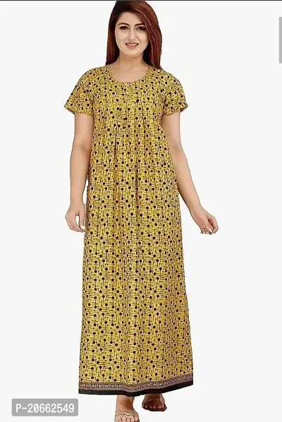 Elegant Yellow Cotton Blend Printed Nighty For Women