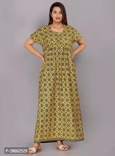 Elegant Yellow Cotton Blend Printed Nighty For Women-thumb0