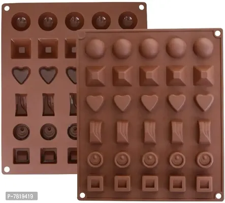 6 Designs Chocolate Candy and Ice Mould Cavities with 30 Slots for Snacks, Kids and Family (Brown)-thumb0