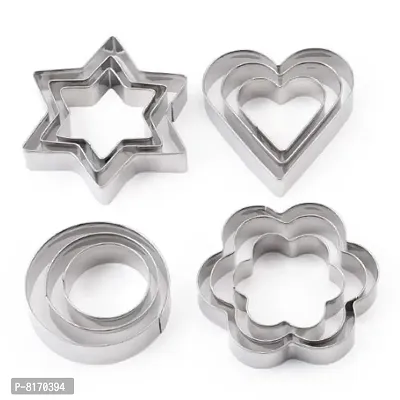 12 Pcs Cookie Cutter Set, Mini Stainless Steel Geometric Cookie Cutters Shapes Heart Star Circle/Round Flower Mould |Cookie Cutter Shapes-thumb0