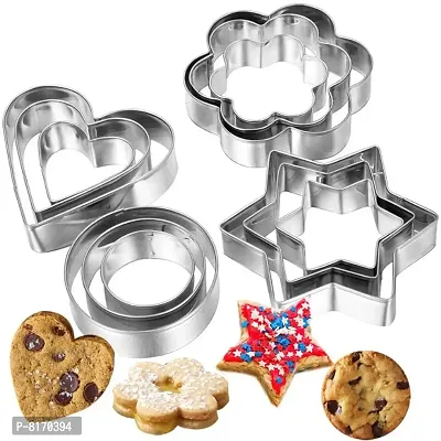 12 Pcs Cookie Cutter Set, Mini Stainless Steel Geometric Cookie Cutters Shapes Heart Star Circle/Round Flower Mould |Cookie Cutter Shapes-thumb2