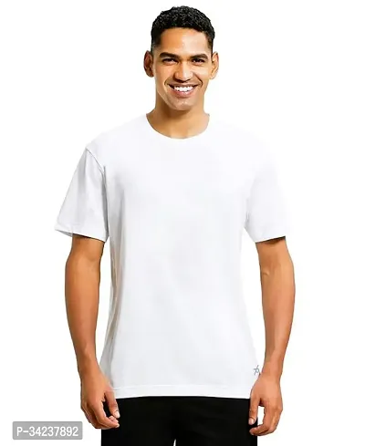 Stylish Polyester Solid Short Sleeves Round Neck Tees For Men-thumb0