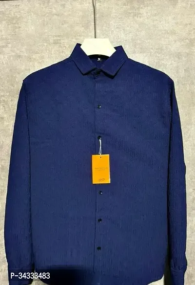 Navy Blue Texured Regular Fit Shirt