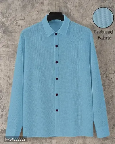 Stylish Blue Cotton Regular Fit Shirt For Men