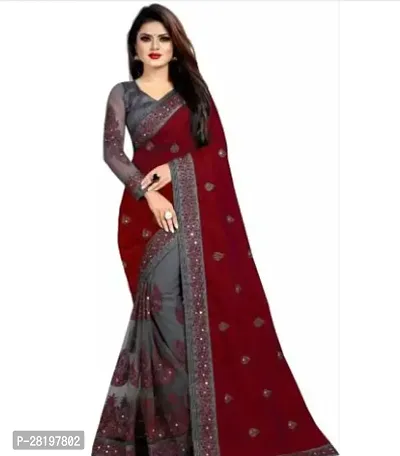 Beautiful Vichitra Silk Embroidered Women Saree with Separate Blouse