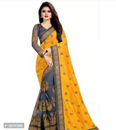 Beautiful Vichitra Silk Embroidered Women Saree with Separate Blouse