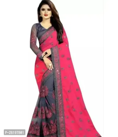 Beautiful Vichitra Silk Embroidered Women Saree with Separate Blouse