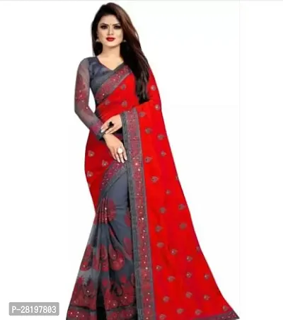 Beautiful Vichitra Silk Embroidered Women Saree with Separate Blouse