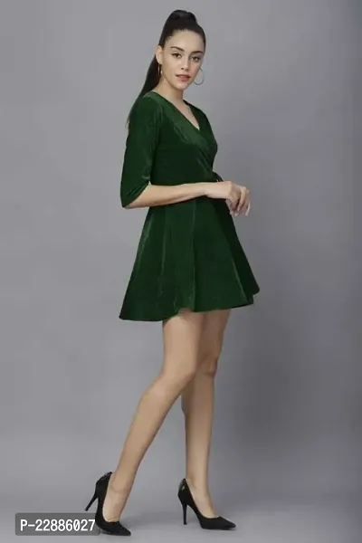 Stylish Green Velvet  Dress For Women