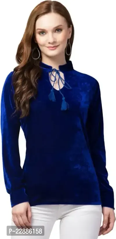 Elegant Blue Velvet Top For Women