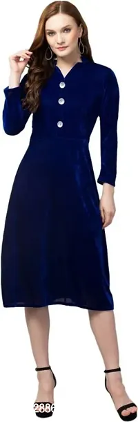 Stylish Blue Velvet  Dress For Women