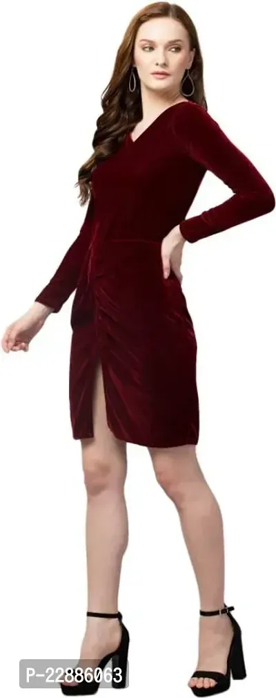 Stylish Maroon Velvet  Dress For Women-thumb0