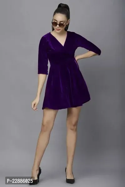 Stylish Purple Velvet  Dress For Women