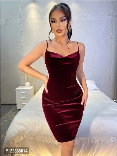 Stylish Maroon Velvet  Dress For Women