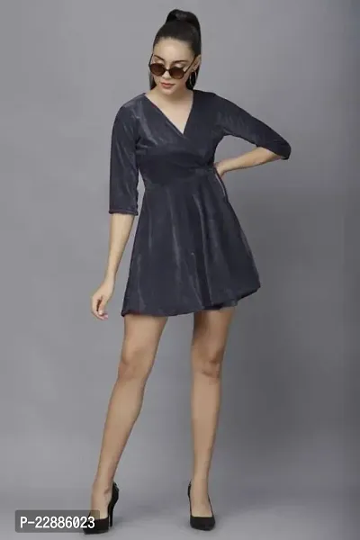 Stylish Grey Velvet  Dress For Women