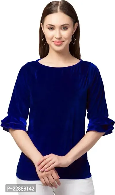 Elegant Blue Velvet Top For Women