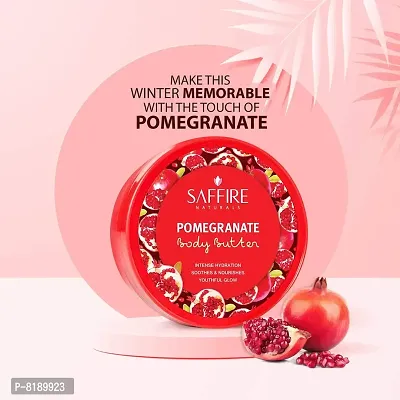 Saffire Naturals Pomegranate Body Butter | Intense Hydration | Soothes & Nourishes Youthful Glow | With Provitamin B5 | 200g