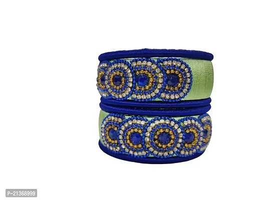 Smita's Creations Silk Thread Designer Bangles with rhinestone,beadchain Plastic material (Pista Green)