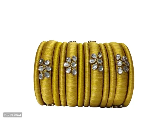 Smita's Creations Silk Thread Designer Bangles with Kundan Plastic material (Gold)