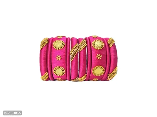 Smita's Creations Silk Thread Designer Bangles Rhinestone, beadchain, lakshmi coin Plastic (Rani Pink)