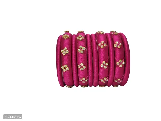 Smita's Creations Silk Thread Designer Bangles Rhinestone Plastic (Rani Pink)-thumb0