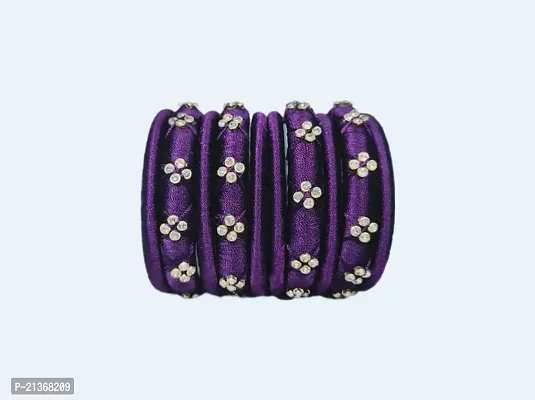 Smita's Creations Silk Thread Designer Bangles with Rhinestone Plastic material (Purple)