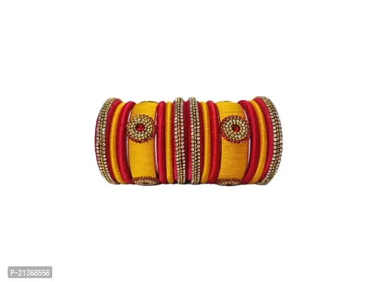Smita's Creations Silk Thread Designer Bangles Rhinestone, beadchain, kundan Plastic (Yellow  Red)