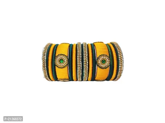Smita's Creations Silk Thread Designer Bangles Rhinestone, beadchain, kundan Plastic (Yellow  Green)